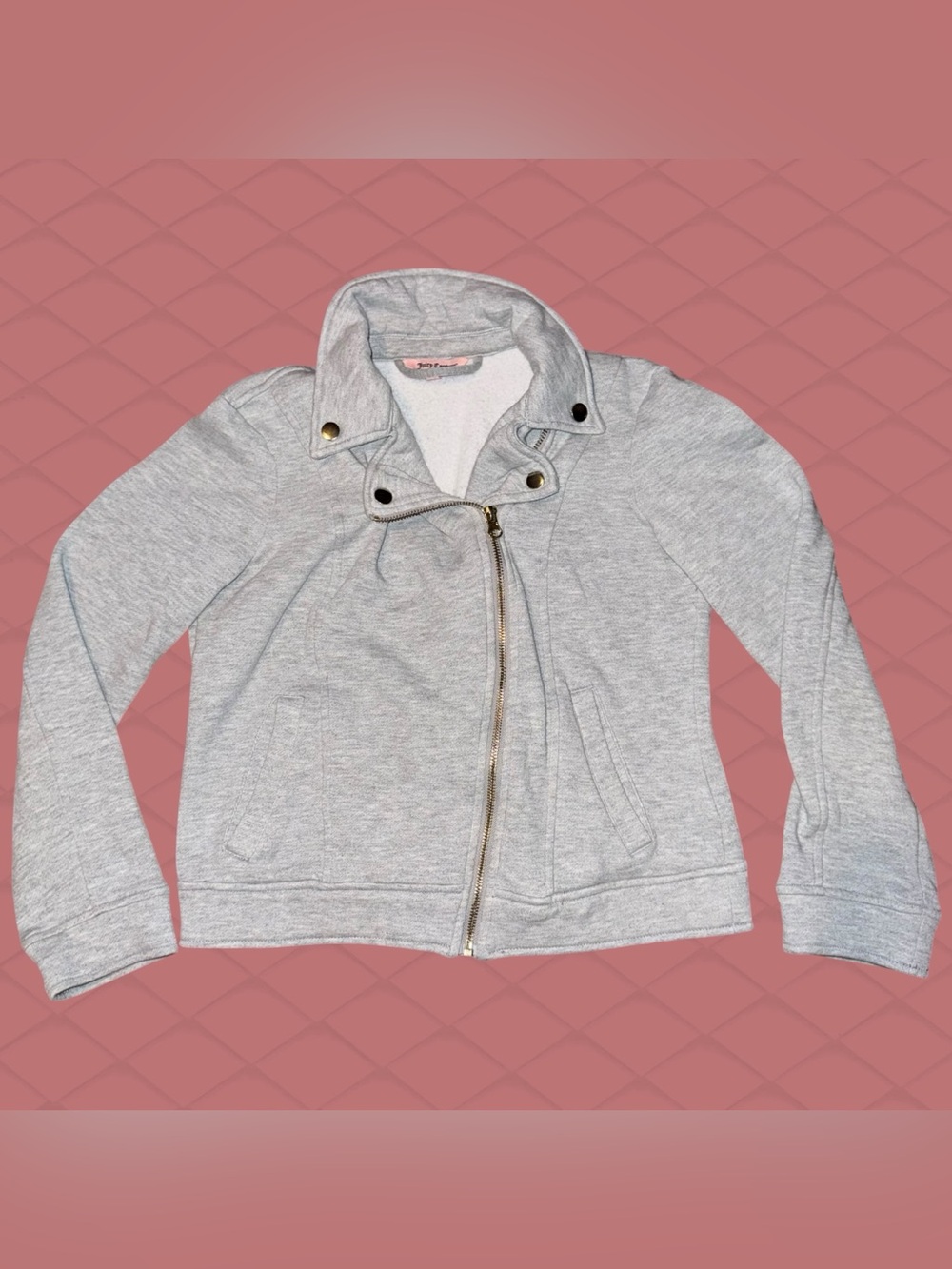 Juicy Couture Heather Grey Asymmetrical Fleece Moto-Style Jacket Women’s Small